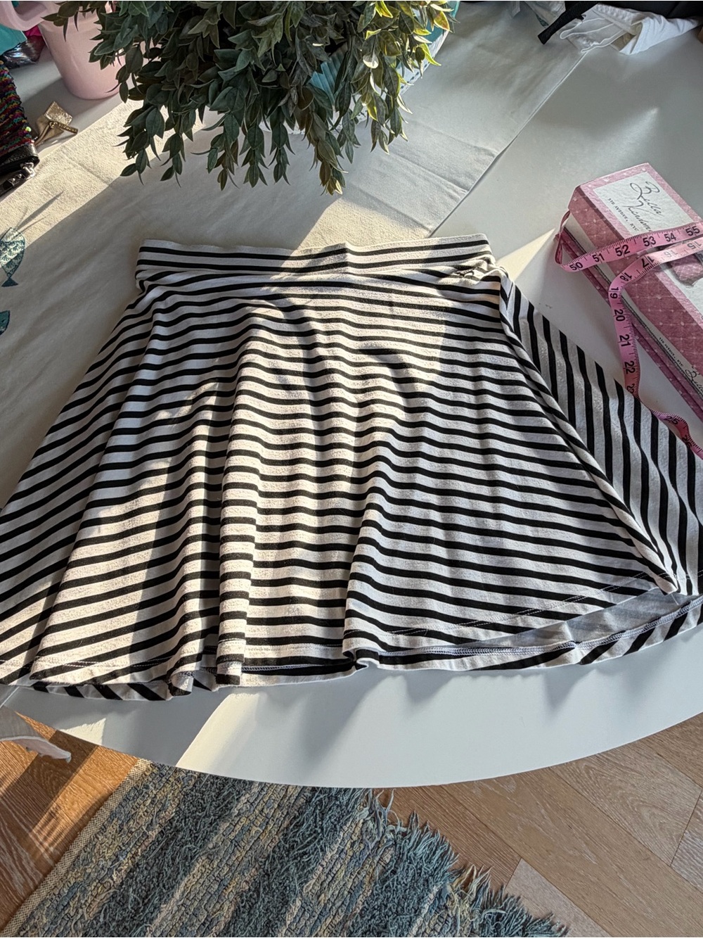 Vintage PINK Black and White Striped Skater Skirt